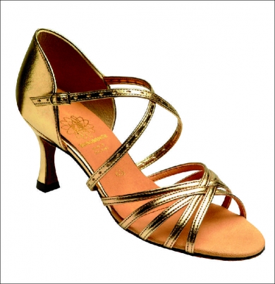 1029 Ladies Sandal with a 2.5 Flared Heel in Gold Co-ag 